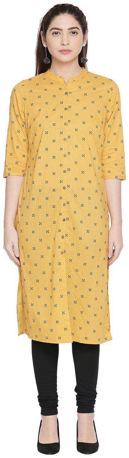 

Rangmanch By Pantaloons Women Yellow Printed Straight Kurta