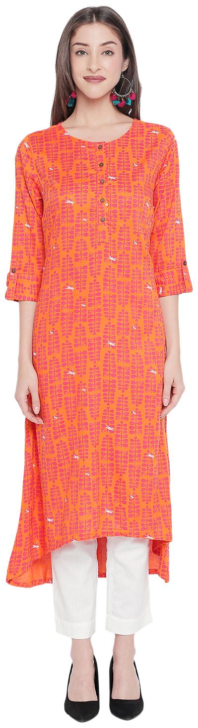 

Rangmanch By Pantaloons Women Orange Printed Assymetrical Kurta