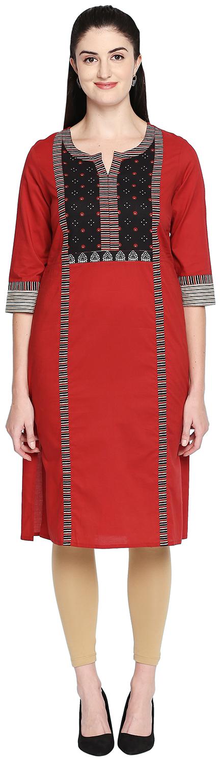 

Rangmanch By Pantaloons Women Red Printed Straight Kurta