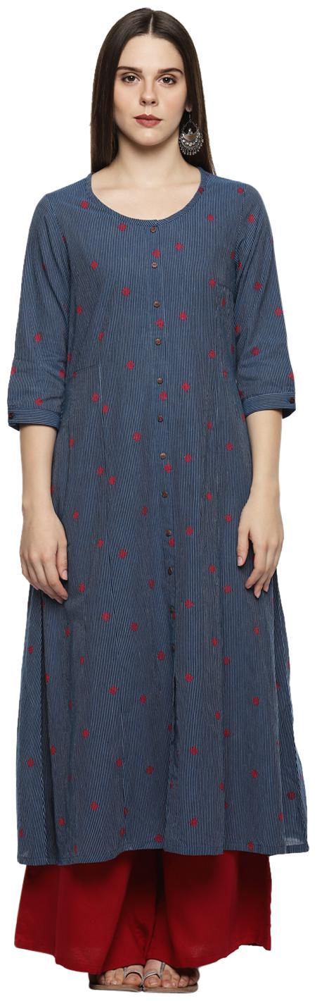 

Rangmanch By Pantaloons Women Blue Striped Straight Kurta