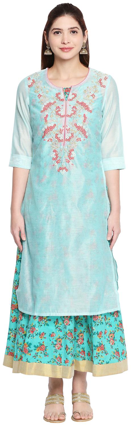 

Rangmanch By Pantaloons Women Turquoise Embroidered Layered Kurta