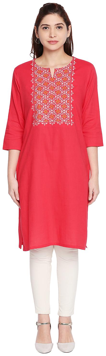 

Rangmanch By Pantaloons Women Pink Embroidered Straight Kurta