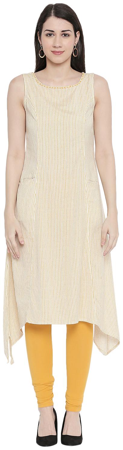 

Rangmanch By Pantaloons Women Yellow Striped Assymetrical Kurta
