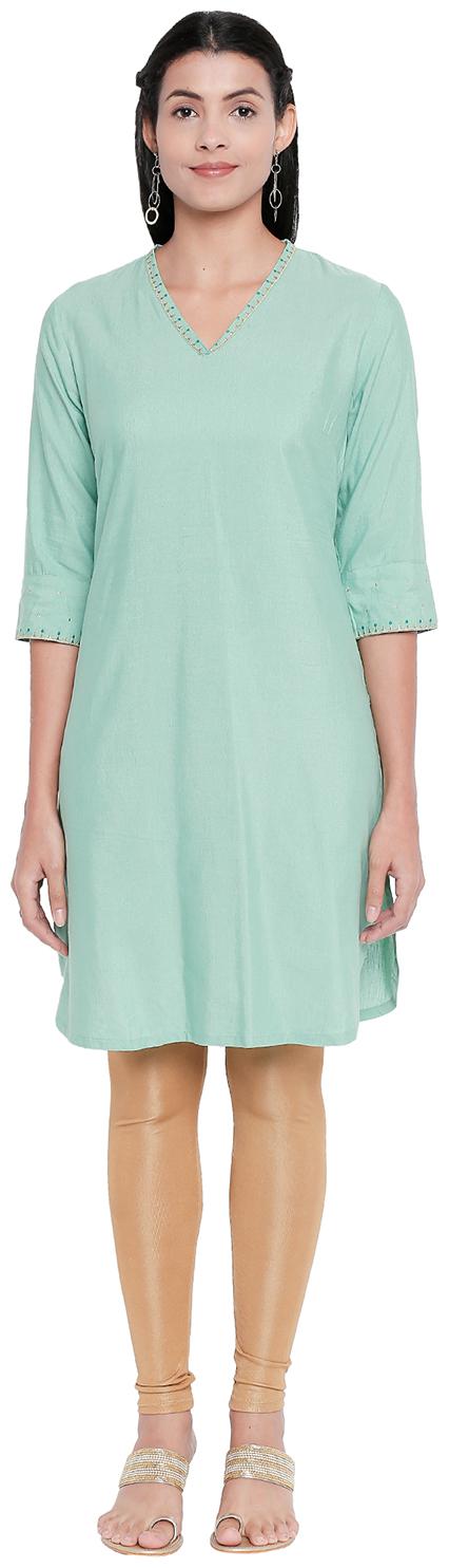 

Rangmanch By Pantaloons Women Turquoise Embroidered Straight Kurta