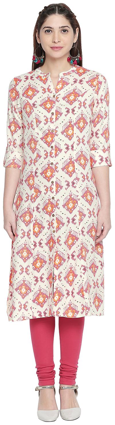 

Rangmanch By Pantaloons Women White Printed Straight Kurta