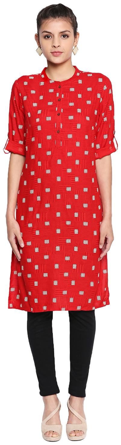 

Rangmanch By Pantaloons Women Red Printed Straight Kurta