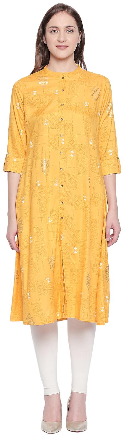 

Rangmanch By Pantaloons Women Yellow Printed Straight Kurta