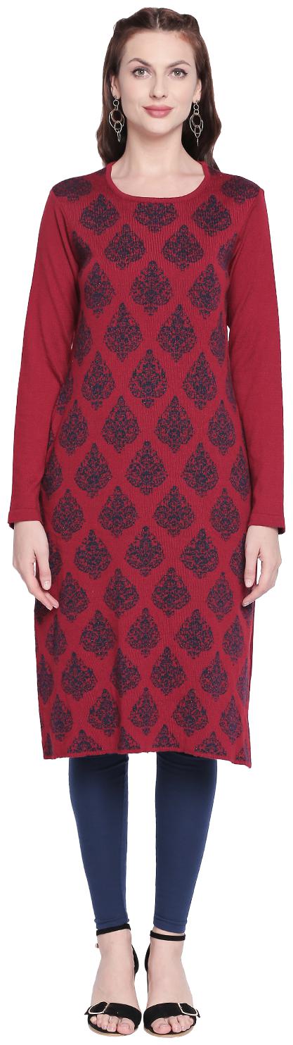 

Rangmanch By Pantaloons Women Maroon Printed Straight Kurta