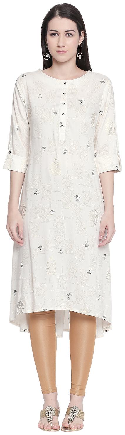 

Rangmanch By Pantaloons Women White Printed Assymetrical Kurta