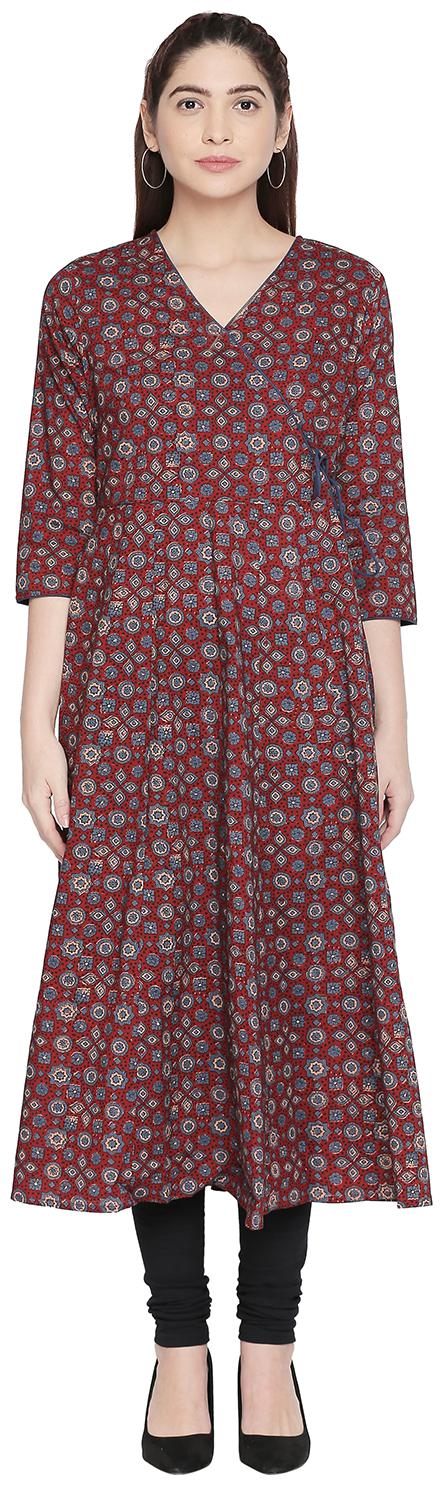 

Rangmanch By Pantaloons Women Maroon Printed Straight Kurta