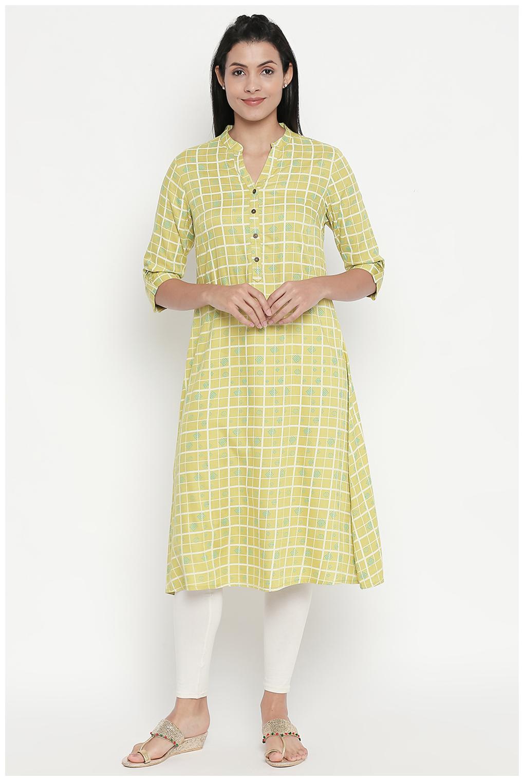 

Rangmanch By Pantaloons Women Green Checkered Straight Kurta