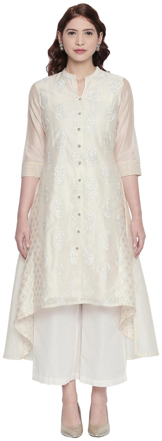 

Rangmanch By Pantaloons Women Polyester Blend Kurta Cream