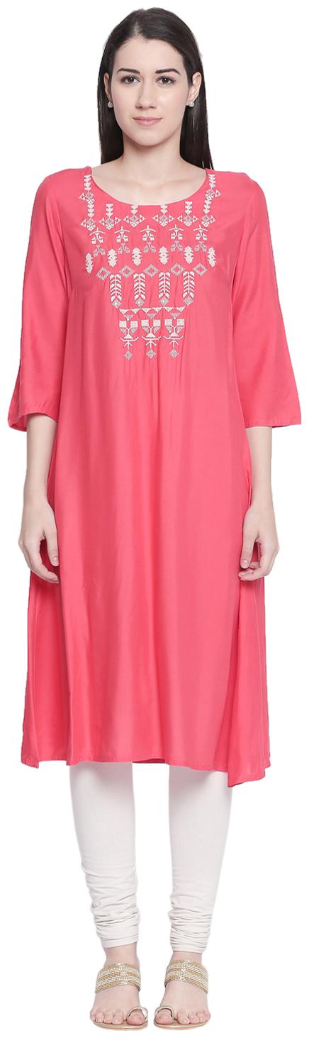 

Rangmanch By Pantaloons Women Pink Embroidered Assymetrical Kurta