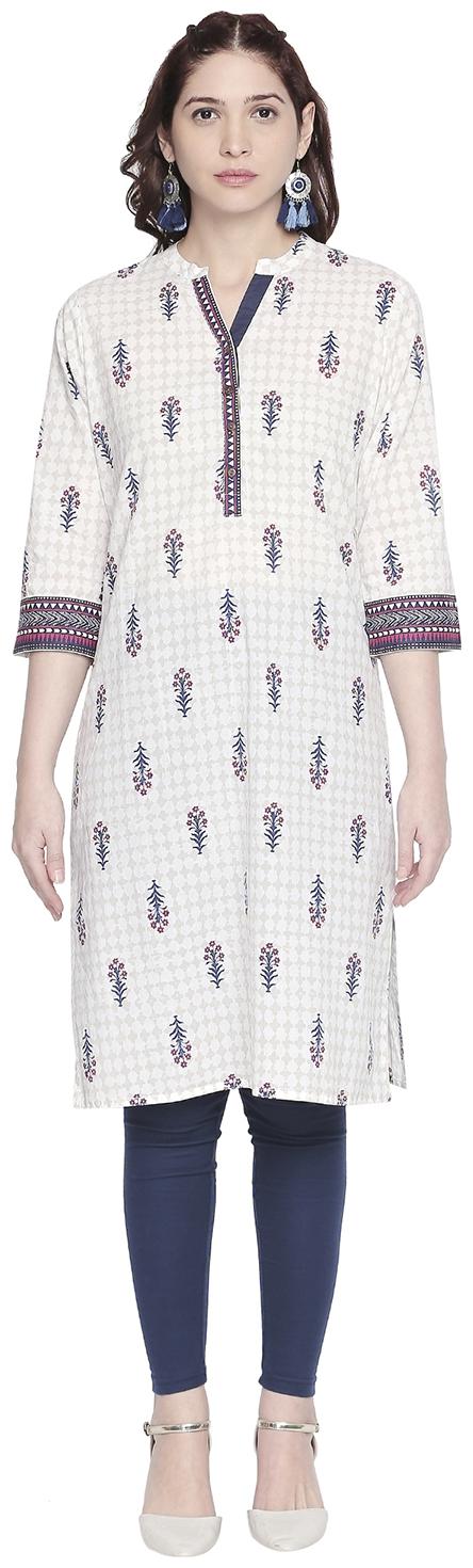 

Rangmanch By Pantaloons Women Off White Floral Straight Kurta