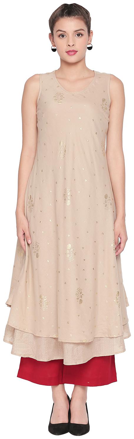 

Rangmanch By Pantaloons Women Beige Printed Layered Kurta