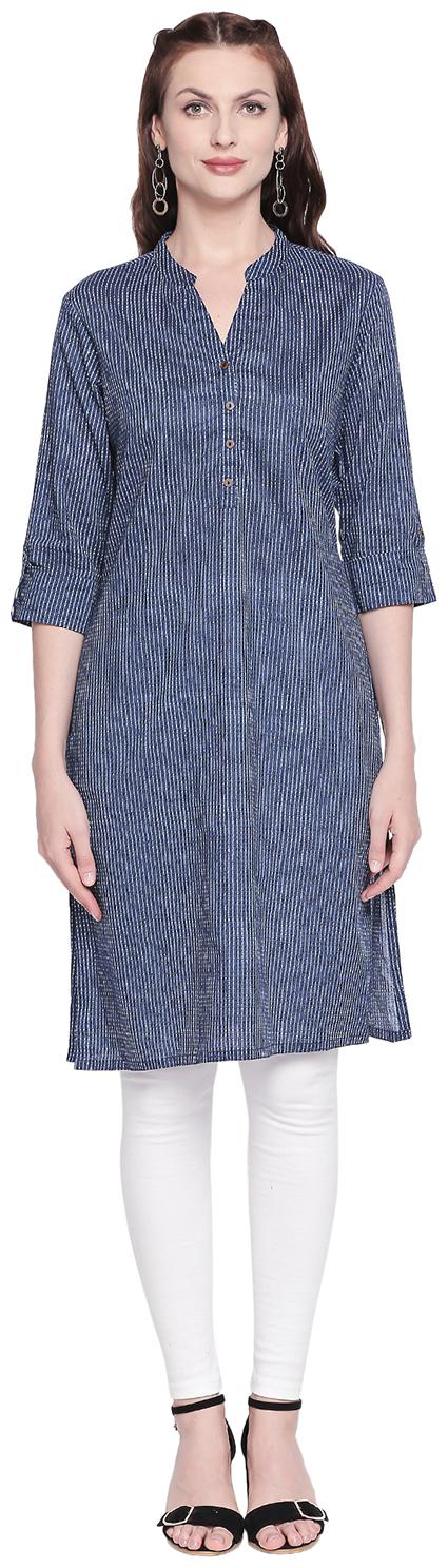 

Rangmanch By Pantaloons Women Blue Printed Straight Kurta