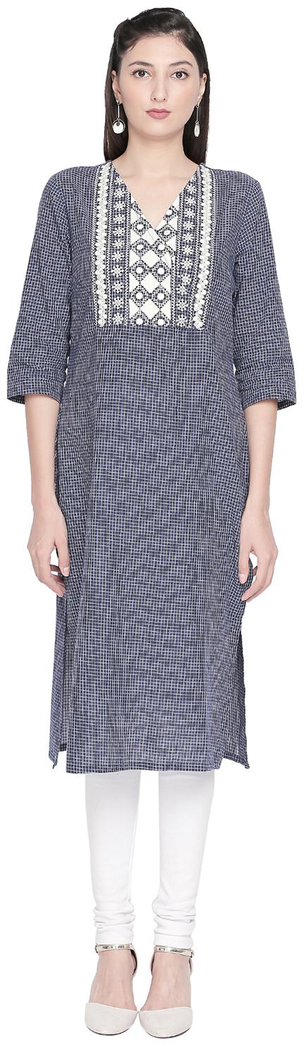 

Rangmanch By Pantaloons Women Blue Embroidered Straight Kurta