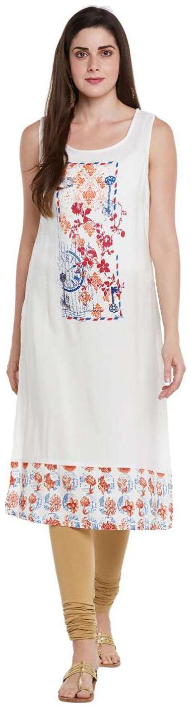 

Rangmanch By Pantaloons Women Rayon Printed A Line Kurta - White