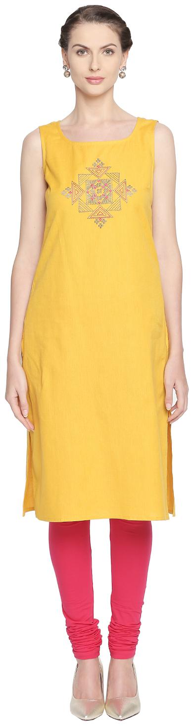 

Rangmanch By Pantaloons Women Yellow Solid Straight Kurta