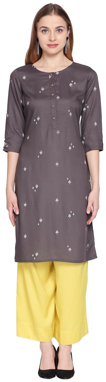 

Rangmanch By Pantaloons Women Grey Printed Straight Kurta