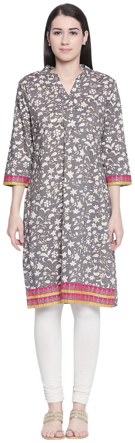 

Rangmanch By Pantaloons Women Grey Floral Straight Kurta