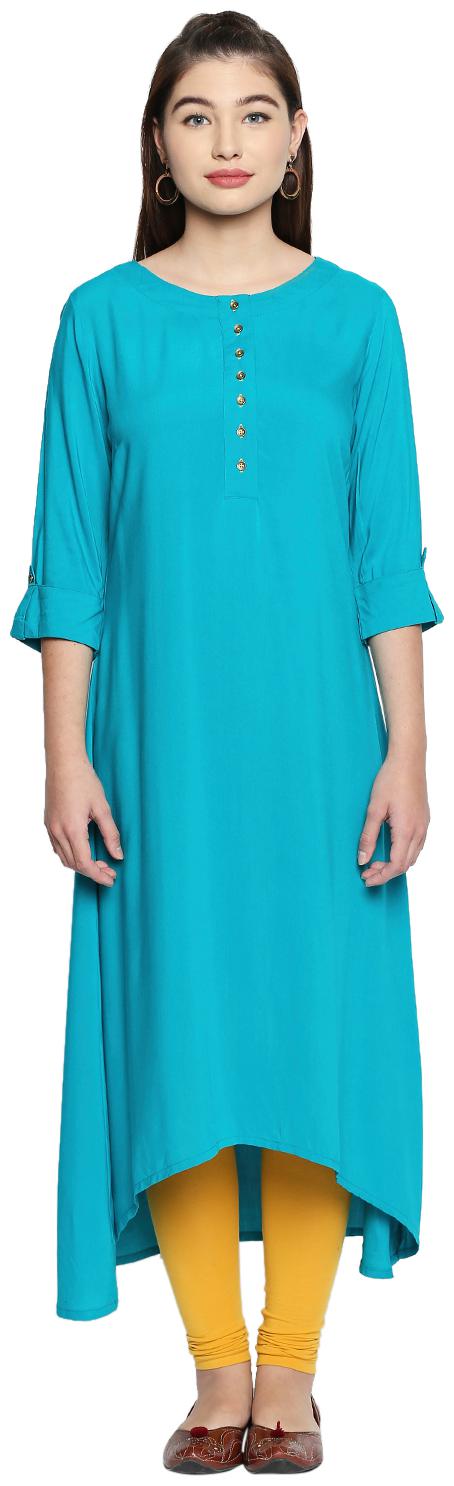 

Rangmanch By Pantaloons Women Turquoise Solid Layered Kurta