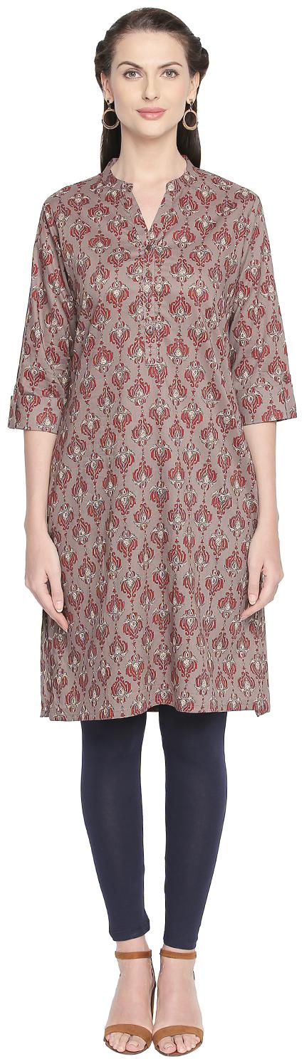

Rangmanch By Pantaloons Women Grey Printed Straight Kurta