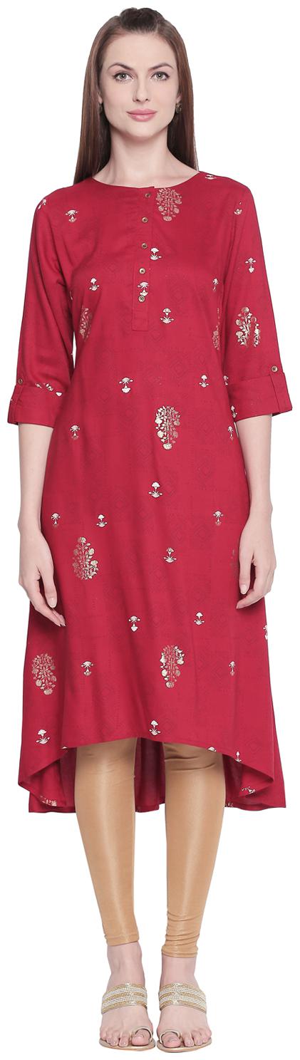 

Rangmanch By Pantaloons Women Red Printed Assymetrical Kurta