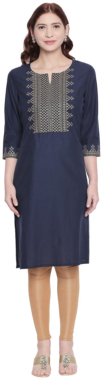

Rangmanch By Pantaloons Women Blue Embroidered Straight Kurta