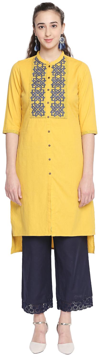 

Rangmanch By Pantaloons Women Yellow Solid Straight Kurta