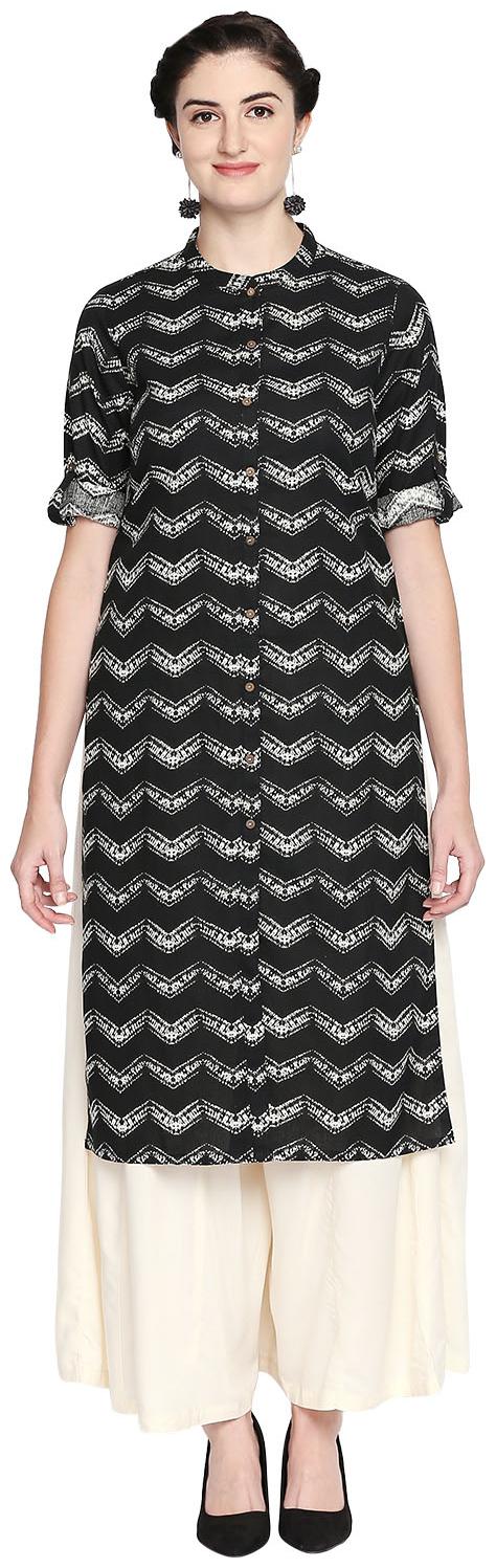 

Rangmanch By Pantaloons Women Black Printed Straight Kurta