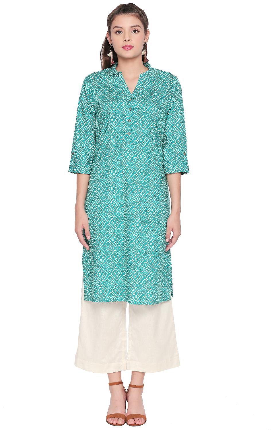 

Rangmanch By Pantaloons Women Blue Printed Straight Kurta