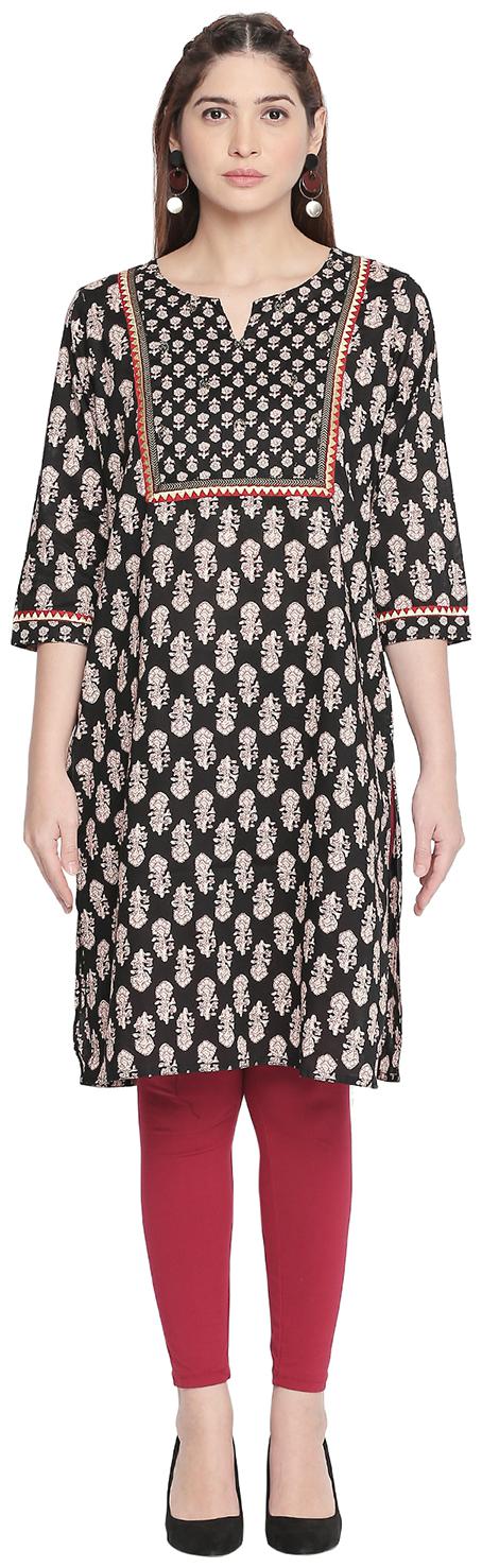 

Rangmanch By Pantaloons Women Black Printed Straight Kurta