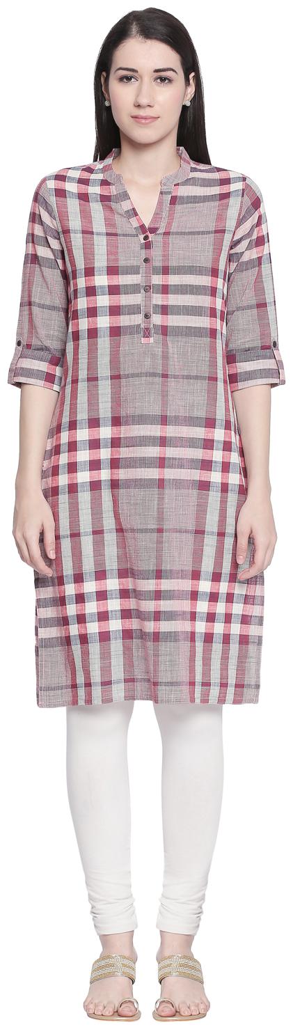 

Rangmanch By Pantaloons Women Red Checkered Straight Kurta