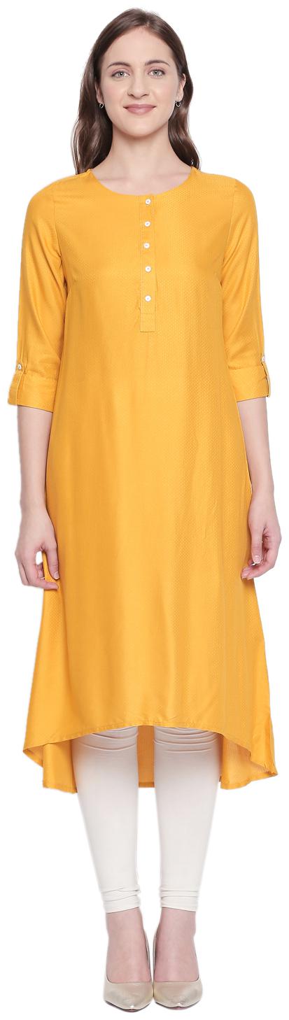 

Rangmanch By Pantaloons Women Yellow Solid Assymetrical Kurta