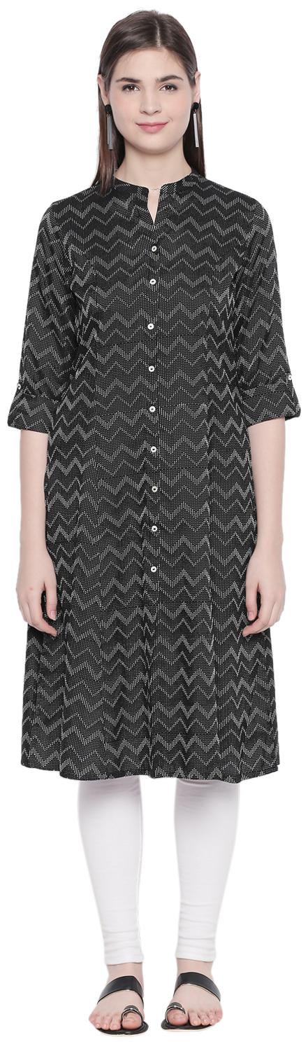 

Rangmanch By Pantaloons Women Black Geometric Regular Kurta