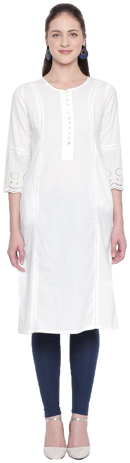 

Rangmanch By Pantaloons Women White Solid Straight Kurta