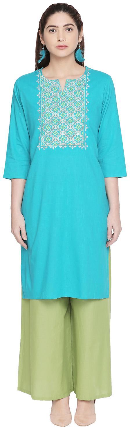 

Rangmanch By Pantaloons Women Blue Printed Straight Kurta