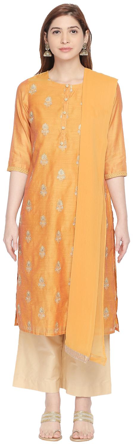 

Rangmanch By Pantaloons Women Yellow Embroidered Straight Kurta