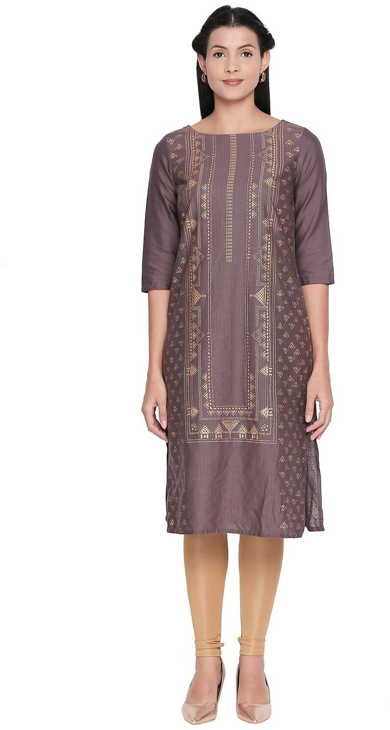 

Rangmanch By Pantaloons Women Grey Printed Straight Kurta