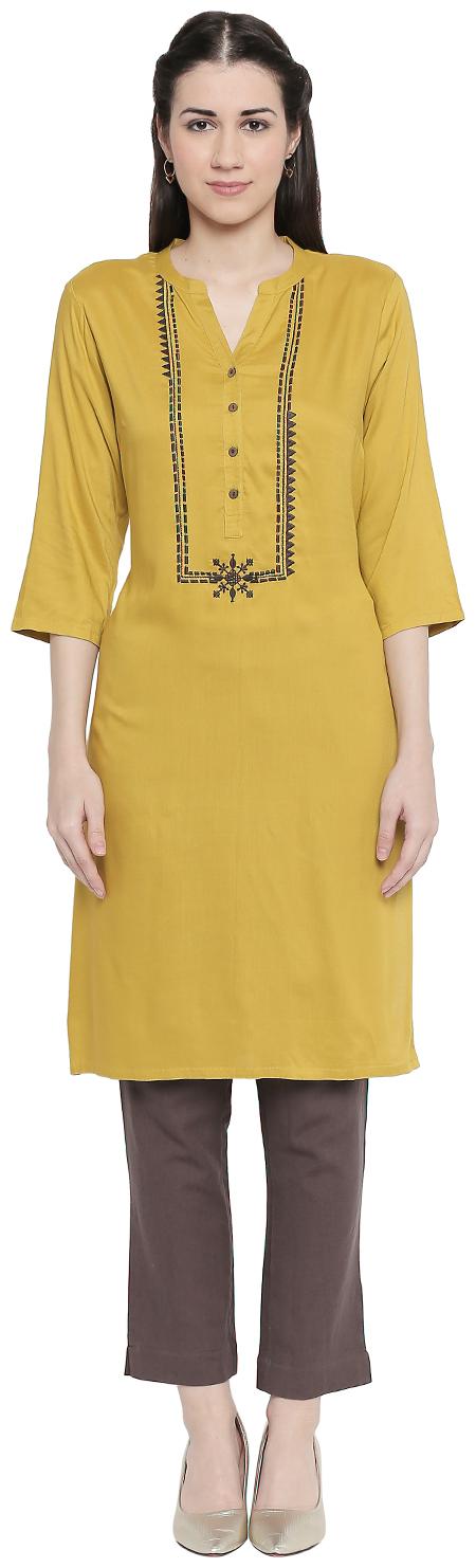 

Rangmanch By Pantaloons Women Green Solid Straight Kurta