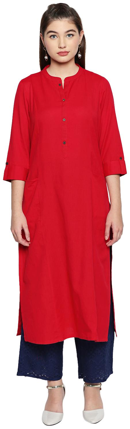 

Rangmanch By Pantaloons Women Red Solid Straight Kurta