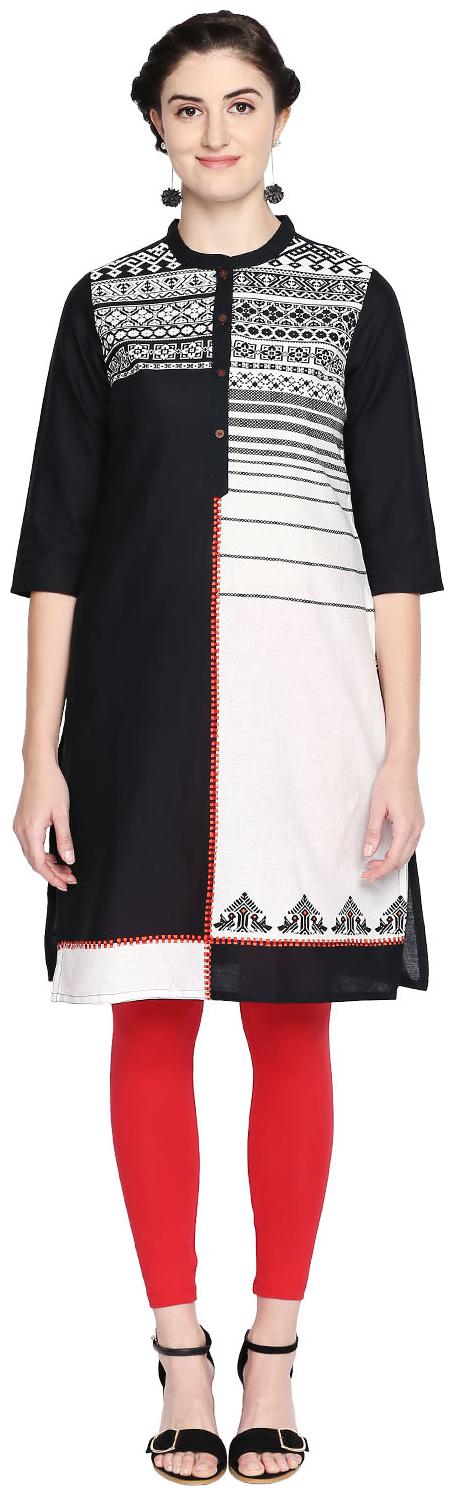 

Rangmanch By Pantaloons Women Black Printed Straight Kurta