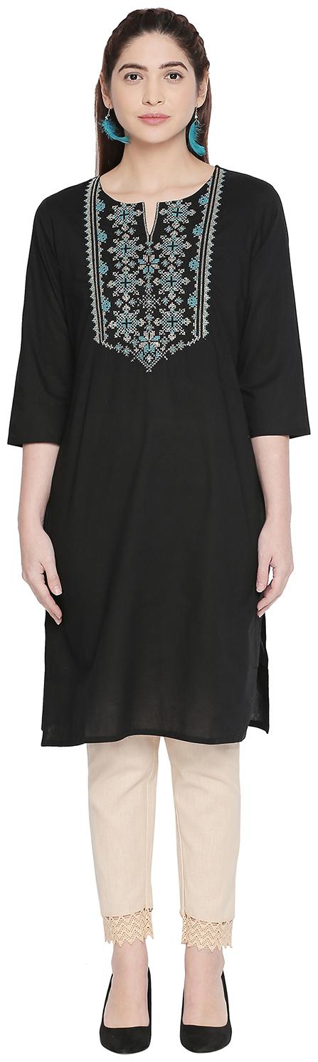 

Rangmanch By Pantaloons Women Black Embroidered Straight Kurta