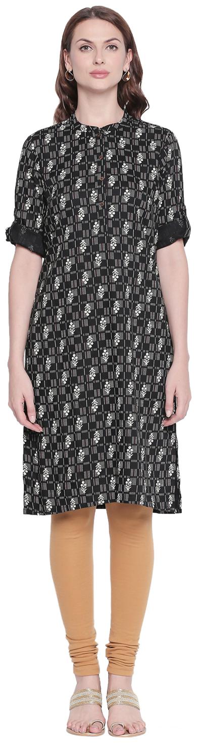 

Rangmanch By Pantaloons Women Black Printed Straight Kurta