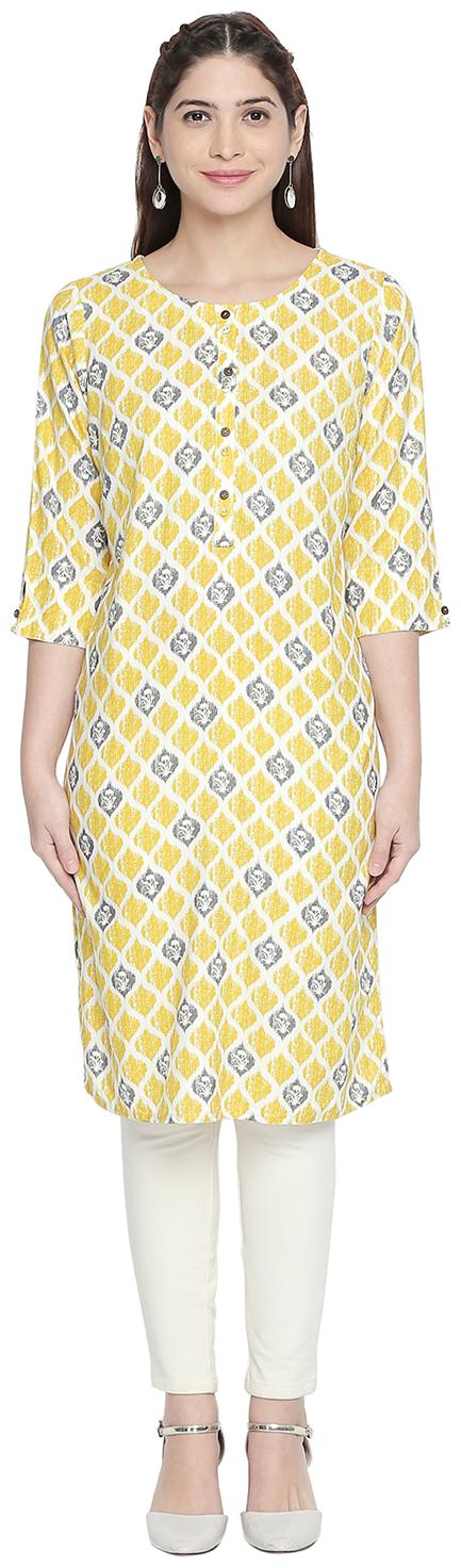 

Rangmanch By Pantaloons Women Yellow Printed Straight Kurta