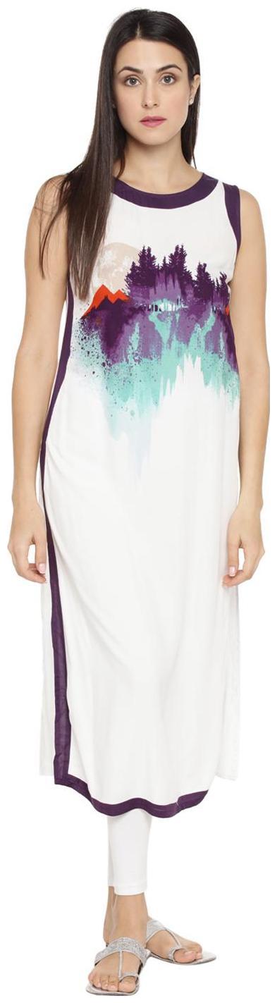 

Rangmanch By Pantaloons Women White Printed Straight Kurta