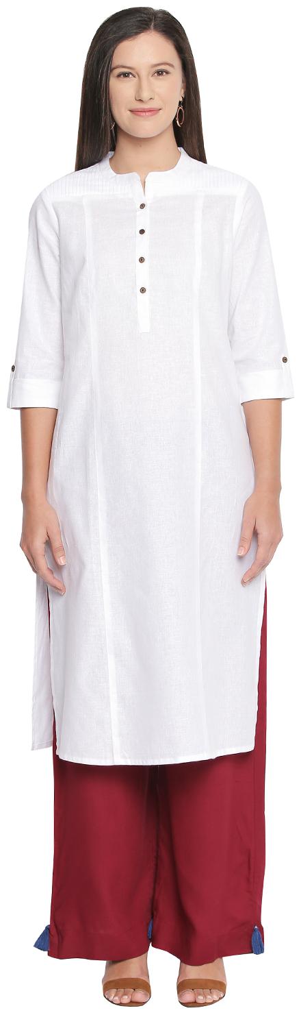 

Rangmanch By Pantaloons Women White Solid Straight Kurta