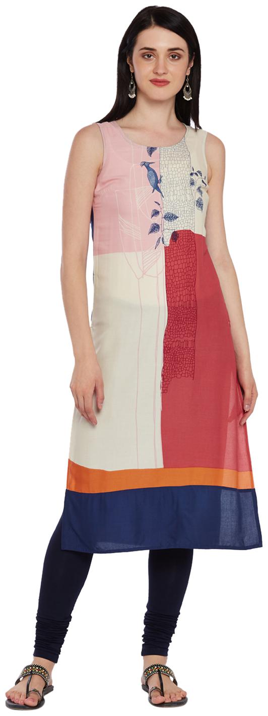 

Rangmanch By Pantaloons Women Off White Printed Straight Kurta