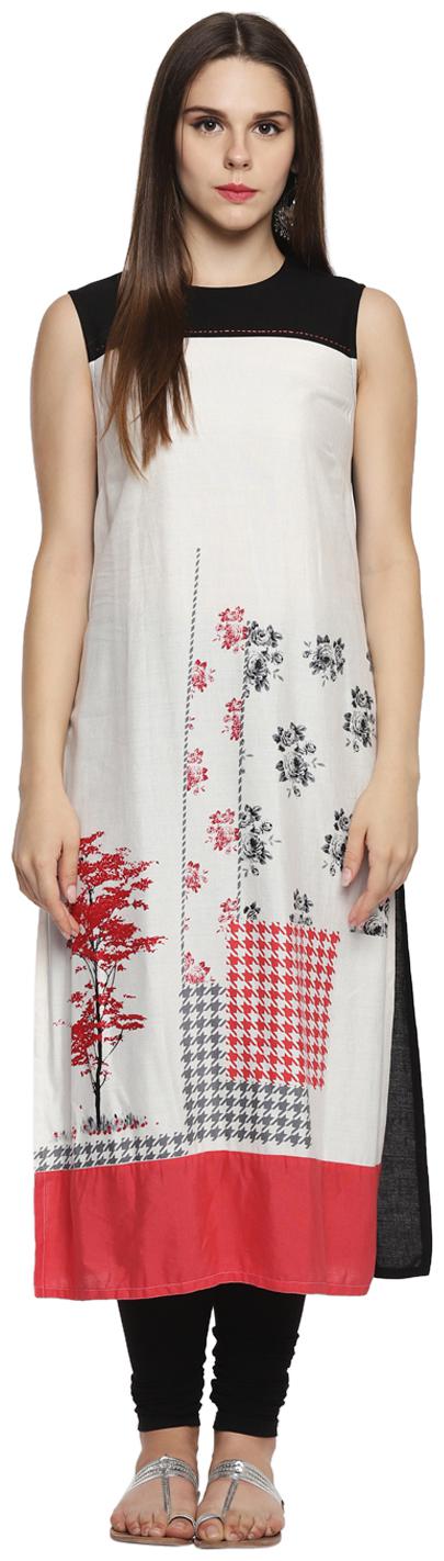 

Rangmanch By Pantaloons Women Off White Printed Straight Kurta